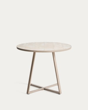 Table ronde Tella en acier galvanisé et céramique beige Ø 90 cm