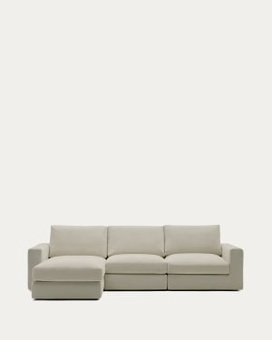 Alea removable cover modular sofa 4-seater in light brown chenille left chaise longue 310 cm