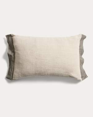 Disea beige linen cushion cover with black striped detail 40 x 60 cm
