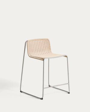 Tavari stackable stool in beige synthetic rope cord and brushed-effect stainless steel 65cm