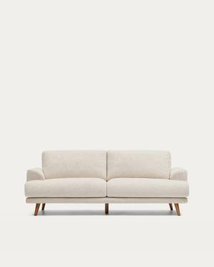 Karin 2-seater sofa in beige chenille with solid beech wood legs in walnut-tone finish 210 cm