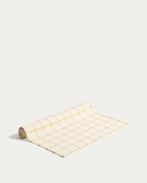 Adesta table runner in 100% cotton ecru with yellow checks 50 x 150 cm