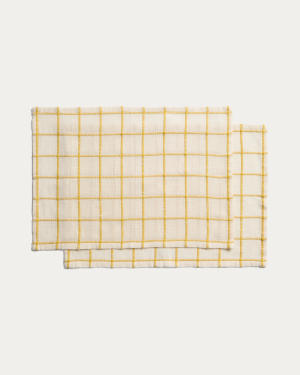 Adesta set of 2 individual placemats in 100% cotton ecru with yellow checks 35 x 50 cm
