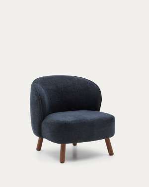 Ulit armchair in blue-grey chenille with solid ash wood legs with walnut finish