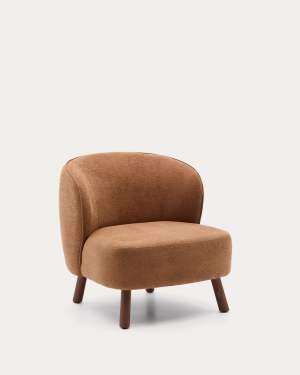 Ulit armchair in terracotta chenille with solid ash wood legs with walnut finish