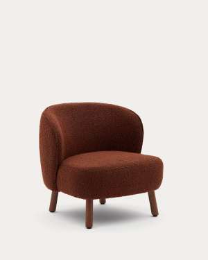 Ulit armchair in terracotta bouclé with solid ash wood legs in a walnut finish