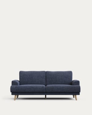 Karin 2-seater sofa dark blue with solid beech wood legs with natural finish, 210 cm