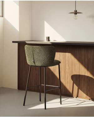 Ciselia dark green thick chenille stool with black finish steel legs FSC Mix Credit 75cm