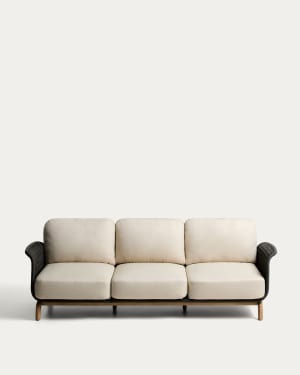 3-Sitzer-Sofa Alipa aus massivem Akazienholz und dunkelgrauem Seil, 235 cm