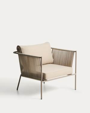 Zivia outdoor armchair in ecru rope cord and taupe galvanised steel
