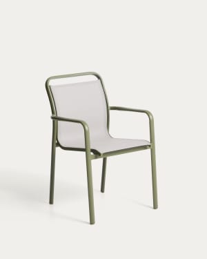 Luri stackable chair in green aluminium and beige texteline