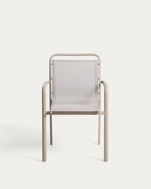 Luri stackable chair in taupe aluminium and beige texteline