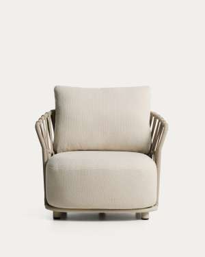 Osani armchair in ecru aluminium and taupe rope cord