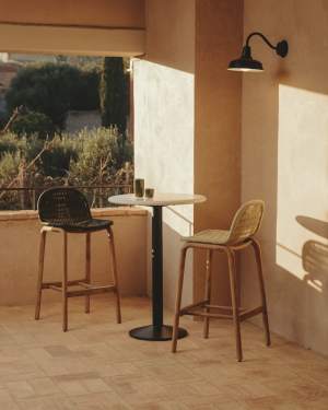 Alipa stool in FSC 100% solid acacia wood and dark grey rope cord 75 cm