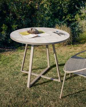 Tella round table in galvanised steel with beige tiles Ø90cm