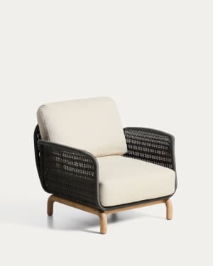Alipa armchair in FSC 100% solid acacia wood and dark grey rope cord