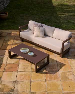 Ensemble Nerano canapé 3 places et table basse en aluminium marron