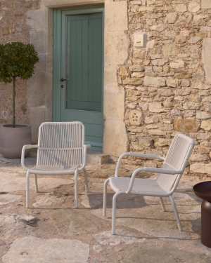 Salis armchair in taupe aluminium and beige synthetic rope cord