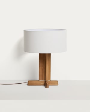 Niani table lamp in rubber wood with clear finish and ivory-coloured cotton lamp shade Ø30cm