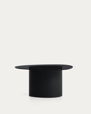 Olir side table in black steel and tempered glass 82 x 74cm