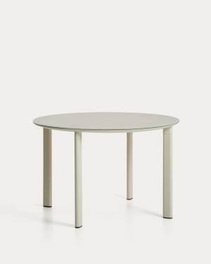 Erice round table in aluminium and ecru tempered glass Ø120 cm