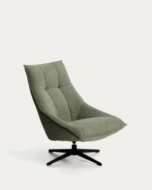 Dirala swivel armchair in green chenille and steel with black finish FSC 100%