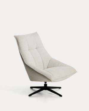 Dirala swivel armchair in beige chenille and steel with black finish FSC 100%