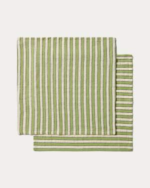 Ulena set of 2 green striped 100% cotton napkins 35 x 35cm