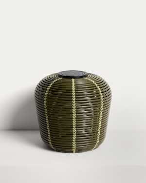 Llum de taula solar per a exterior Garoina LED de rotang sintètic verd Ø35 cm