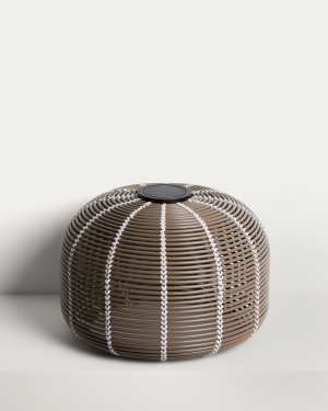 Llum de taula solar per a exterior Garoina LED de rotang sintètic taupe Ø50 cm