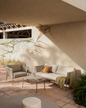 Canapé 2 places d’extérieur Zivia en corde écrue et acier galvanisé taupe 178 cm