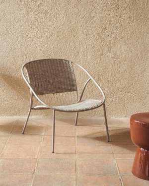 Stackable Atrani armchair in galvanized steel and taupe rope