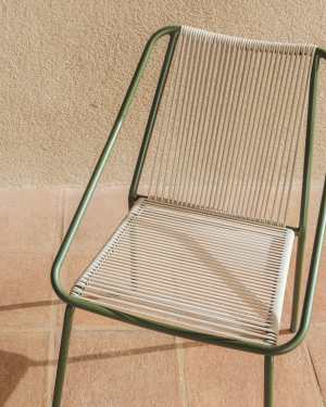 Zivia outdoor chair in ecru rope cord and green galvanised steel