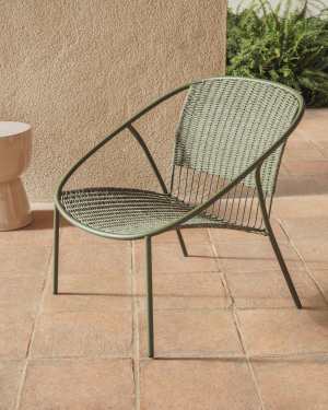 Atrani stackable armchair in galvanized steel and green rope