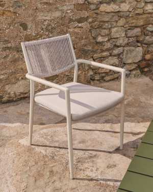 Argasi chair in ecru aluminium and grey synthetic rope cord