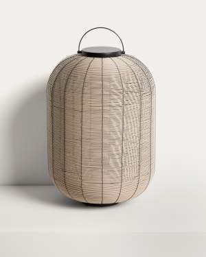 Saranella portable LED table lamp in light grey synthetic rattan