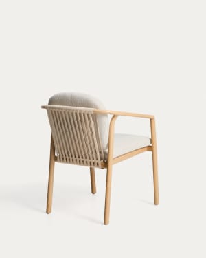 Sirte outdoor chair in aluminium with wood-effect finish and ecru rope cord