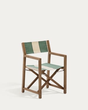 Vilara green and beige striped outdoor folding chair made of FSC 100% solid acacia wood