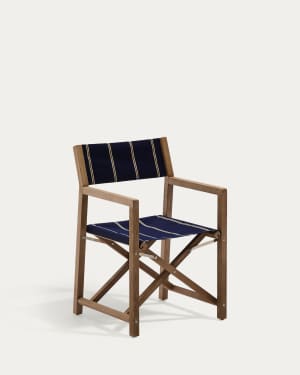 Vilara blue and beige striped outdoor folding chair made of FSC 100% solid acacia wood