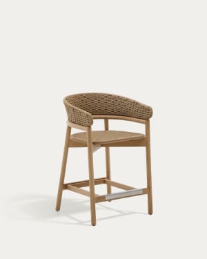 Arinella stool in FSC 100% solid acacia wood with natural finish and beige rope cord 65cm