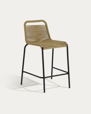 Lambton stackable stool in brown rope and black finish steel, 62 cm