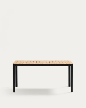 Table 100 % d'extérieur Bona bois de teck et aluminium finition noire 160 x 90 cm