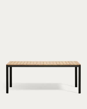 Table 100 % d'extérieur Bona bois de teck et aluminium finition noire 200 x 100 cm