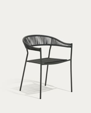 Futadera stackable outdoor chair in grey synthetic cord and grey painted steel