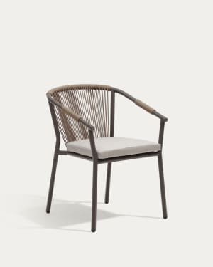 Xelida stackable garden chair in aluminium and brown cord