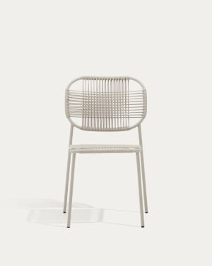 Talaier stackable outdoor chair in synthetic rope and galvanised steel with beige finish