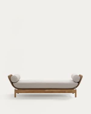 Catalina sun lounger, in beige cord and solid FSC 100% acacia wood