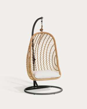 Ekaterina dark grey hanging armchair with foot in rattan