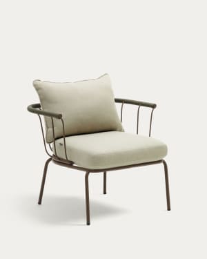 Salguer armchair in green cord and steel with a brown painted finish