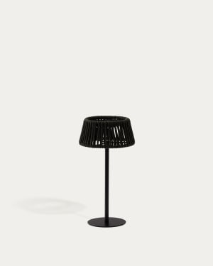 Aldet outdoor solar table lamp in black and green mottled rope cord with black metal stand